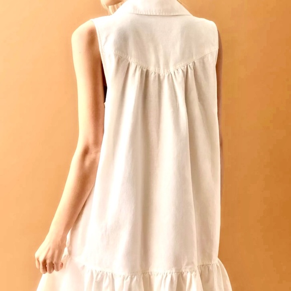 Fate Sleeveless V-Neck Collared Linen Blend Flounce Off White Dress Size M - Picture 14 of 14